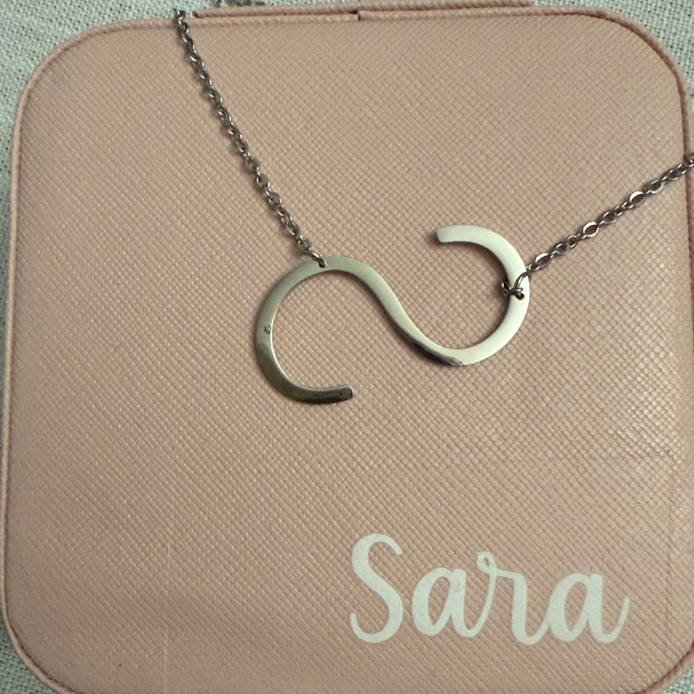 Silver Chain necklace letter “S” and jewelry box